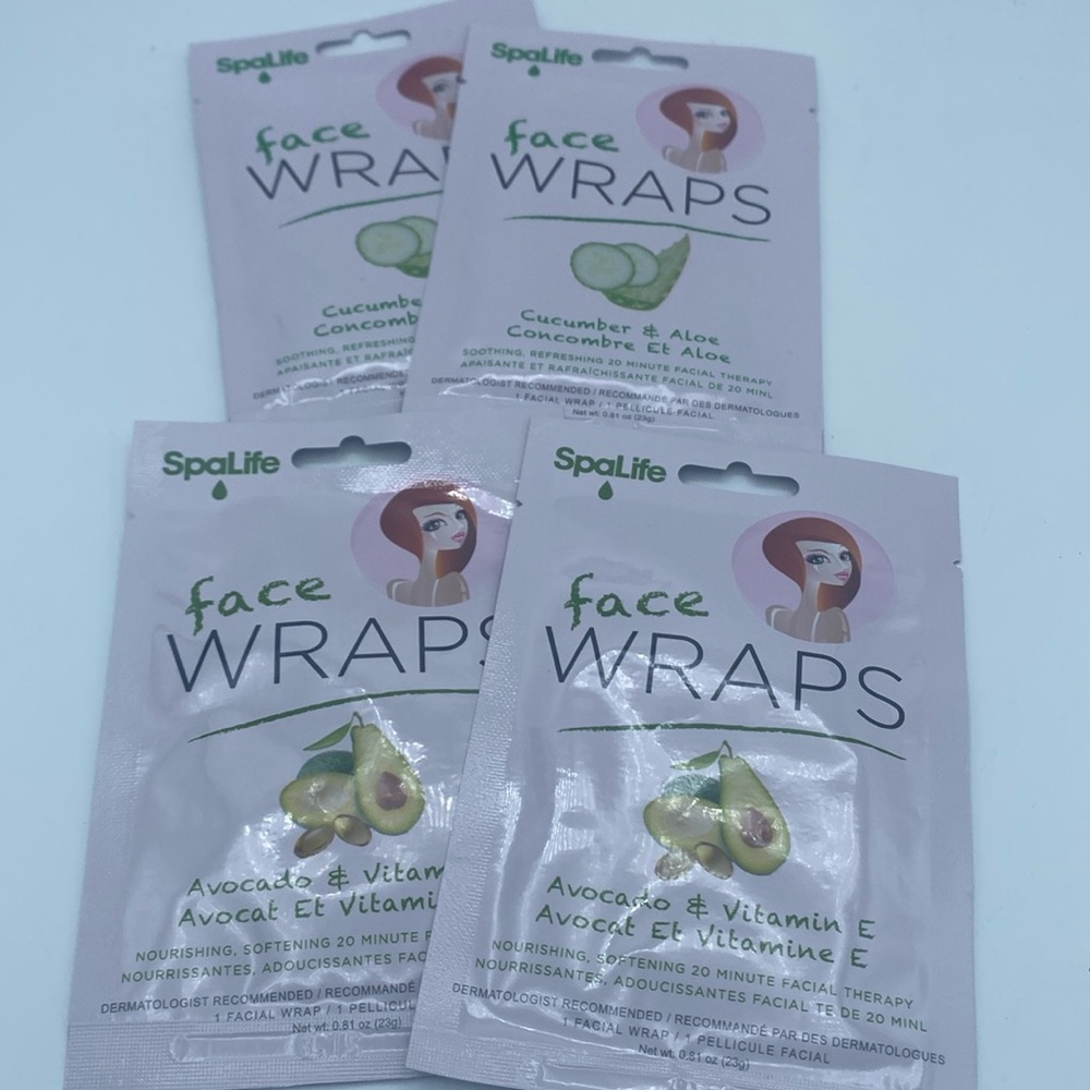 4 SpaLife face Wraps Cucumber & Aloe & Avocado & Vitamin E face  treatment new